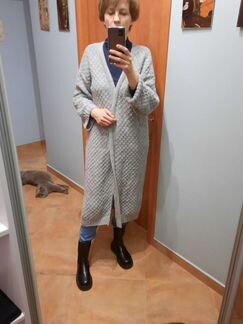 Длинный шерстяной жакет ручной вязки