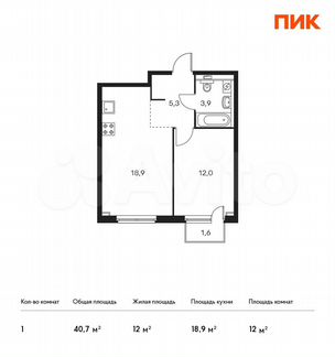 1-к квартира, 40.7 м², 11/33 эт.