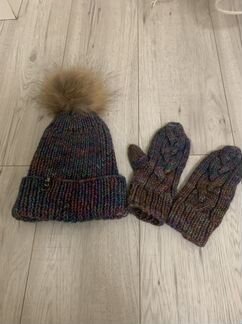 Шапка с помпоном + варежки