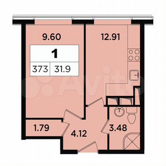 1-к апартаменты, 31.9 м², 16/18 эт.