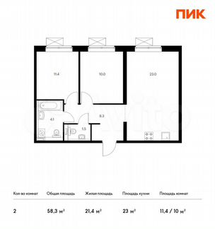2-к квартира, 58.3 м², 26/33 эт.