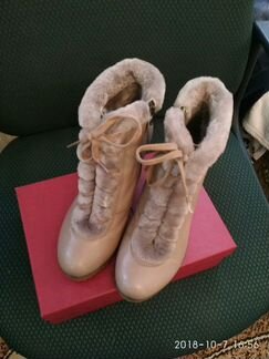 Ботильоны зимние, кожаные, мех - цигейка